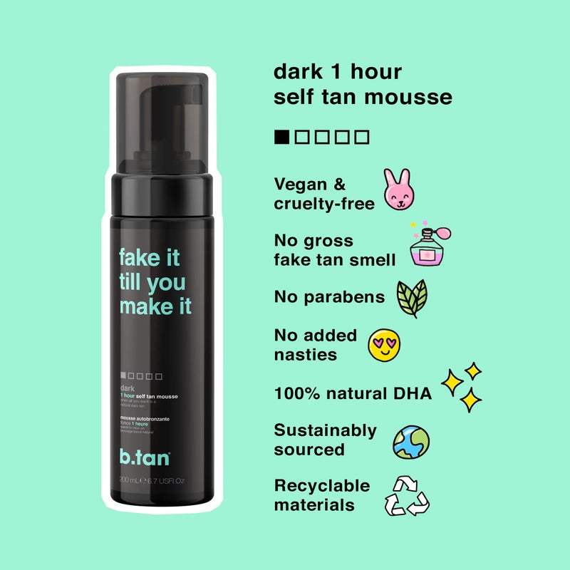 b tan b.tan Dark Self Tanner Mousse | Fake It Till You Make It - Best 1 Hour Express Sunless Tanning Foam, Gold Bronzing Glow, Face & Body, No Fake Tan Smell, 6.7 Fl Oz - Image 3